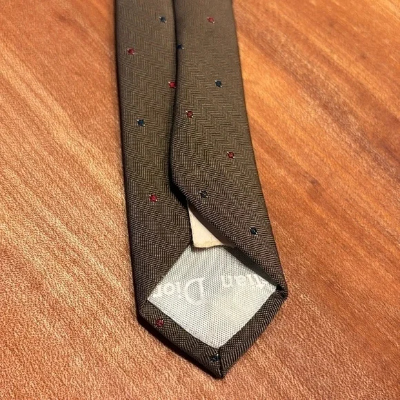 Christian Dior Silk Blend Necktie Woven in Italy Men’s Brown - Picture 5 of 5